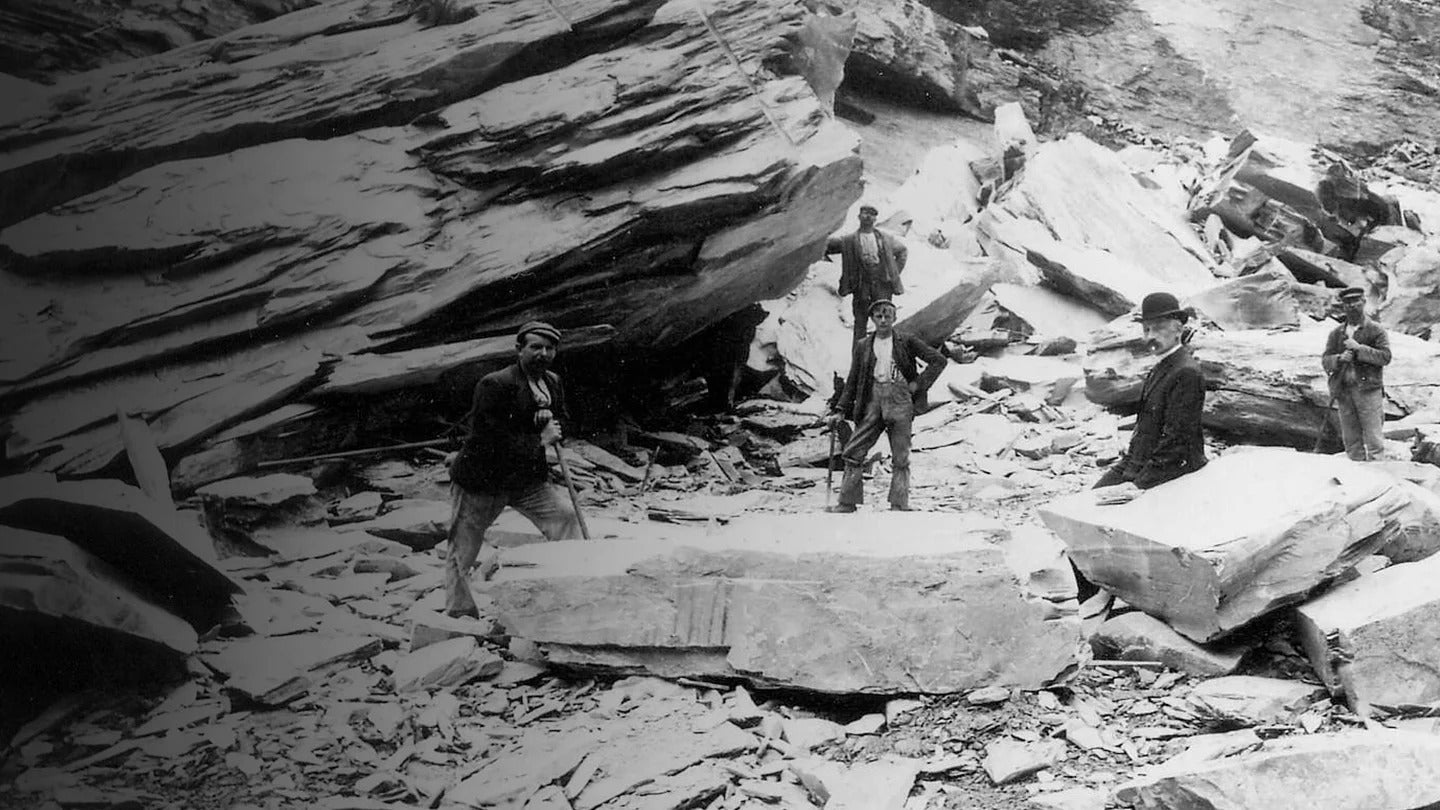 Vintage Photograph of Workers in Delabole Slate Quarry